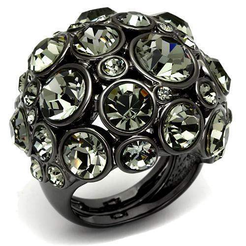 LO2545 - Ruthenium Brass Ring with Top Grade Crystal in Black Diamond - Alamode - Flyclothing LLC