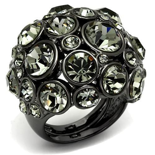 LO2545 - Ruthenium Brass Ring with Top Grade Crystal  in Black Diamond - Alamode