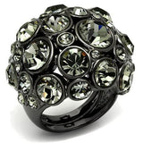 LO2545 - Ruthenium Brass Ring with Top Grade Crystal  in Black Diamond - Alamode