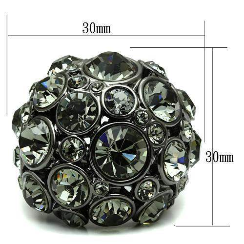 LO2545 - Ruthenium Brass Ring with Top Grade Crystal in Black Diamond - Alamode - Flyclothing LLC