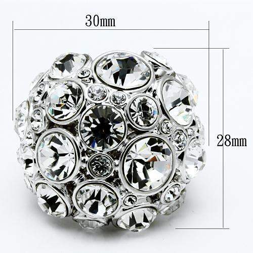 LO2546 - Rhodium Brass Ring with Top Grade Crystal in Clear - Alamode - Flyclothing LLC