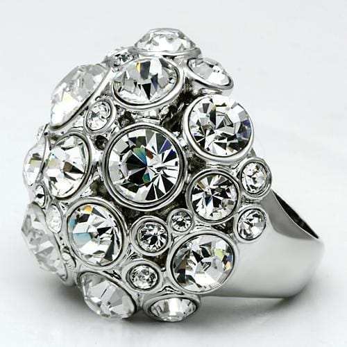 LO2546 - Rhodium Brass Ring with Top Grade Crystal in Clear - Alamode - Flyclothing LLC