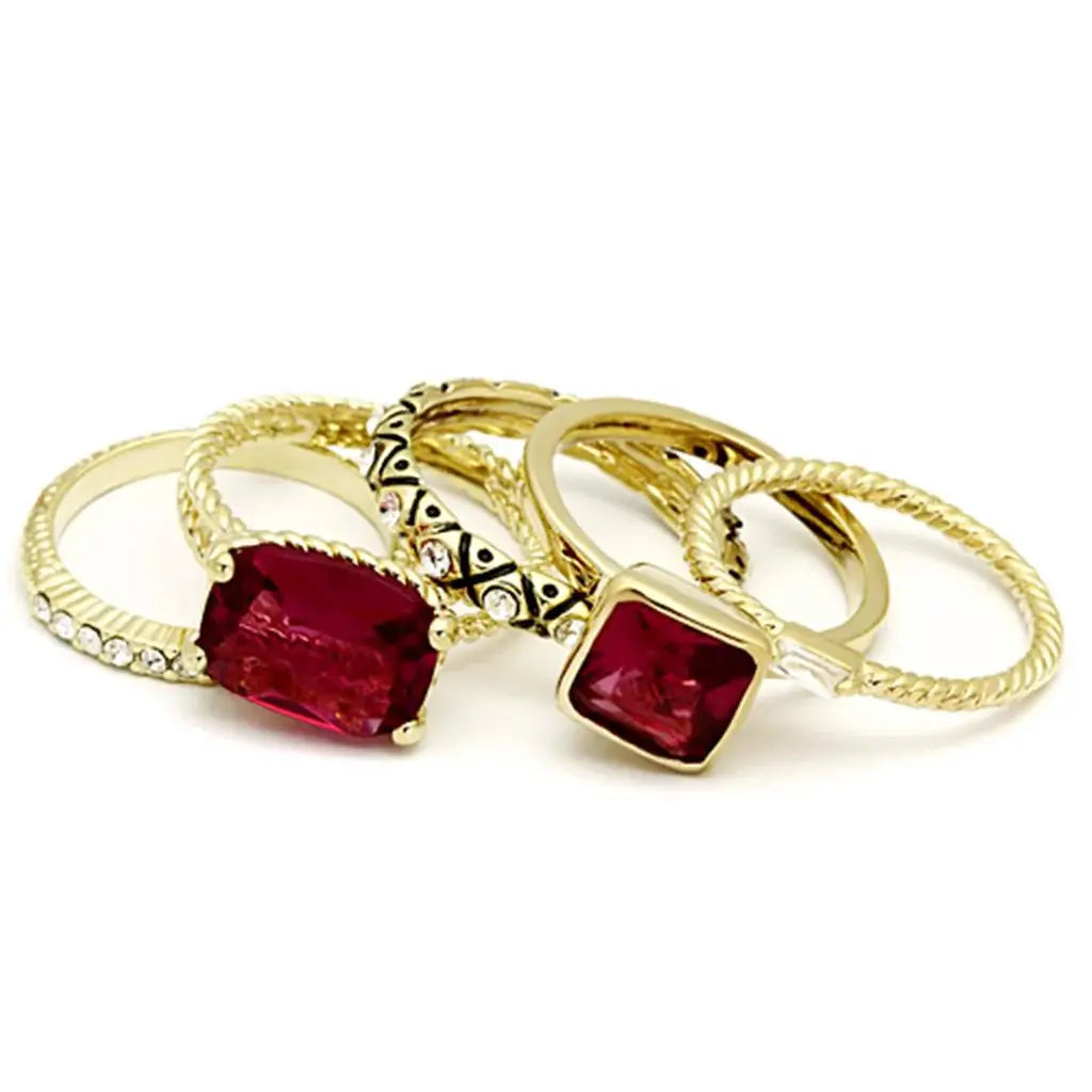 LO2548 - Gold Brass Ring with Synthetic Synthetic Glass in Ruby - Alamode - Flyclothing LLC