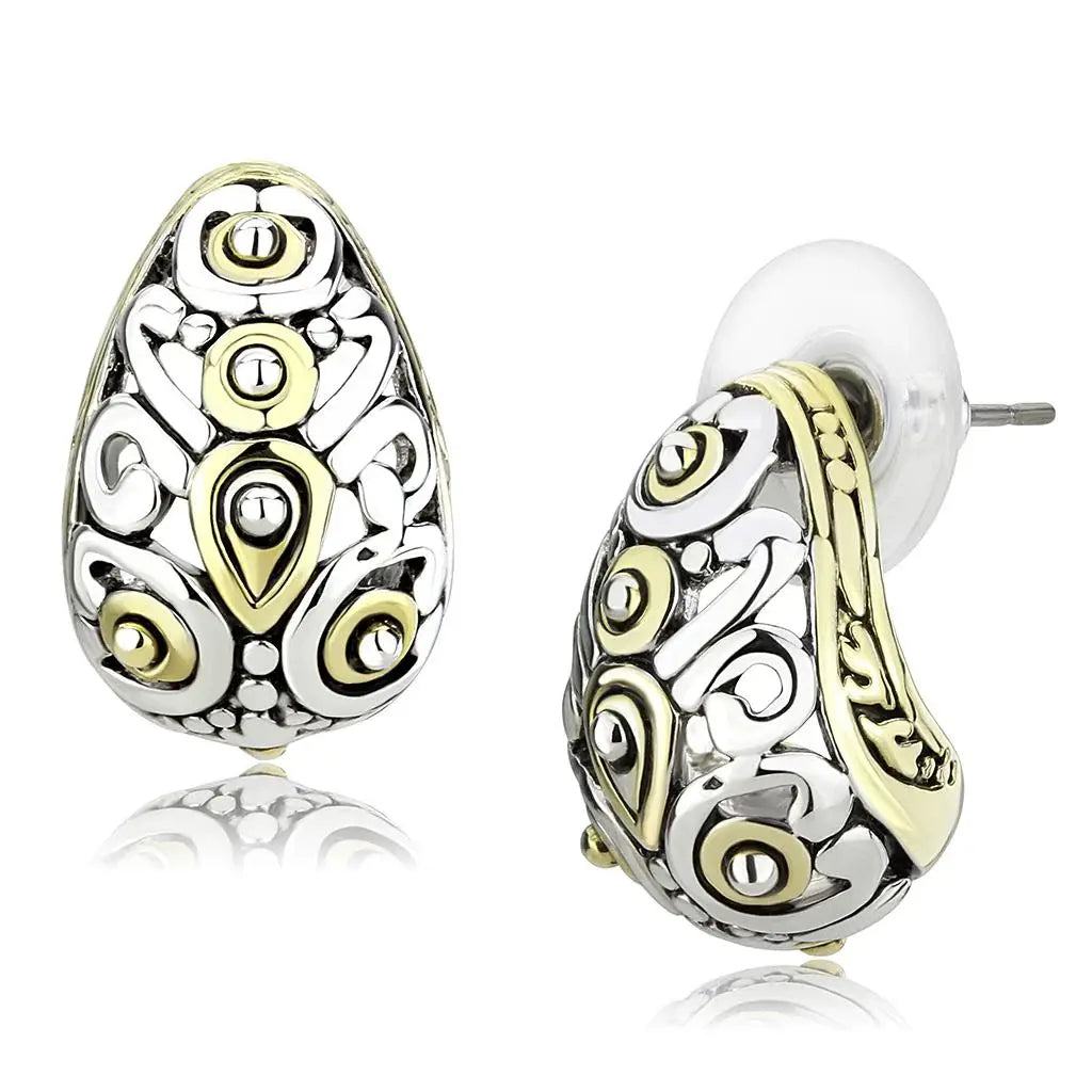 LO256 - Gold+Rhodium Brass Earrings with No Stone - Alamode - Flyclothing LLC