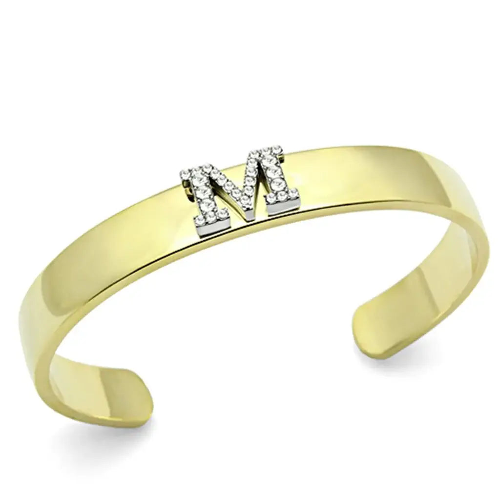 LO2582 - Gold+Rhodium White Metal Bangle with Top Grade Crystal in Clear - Alamode - Flyclothing LLC