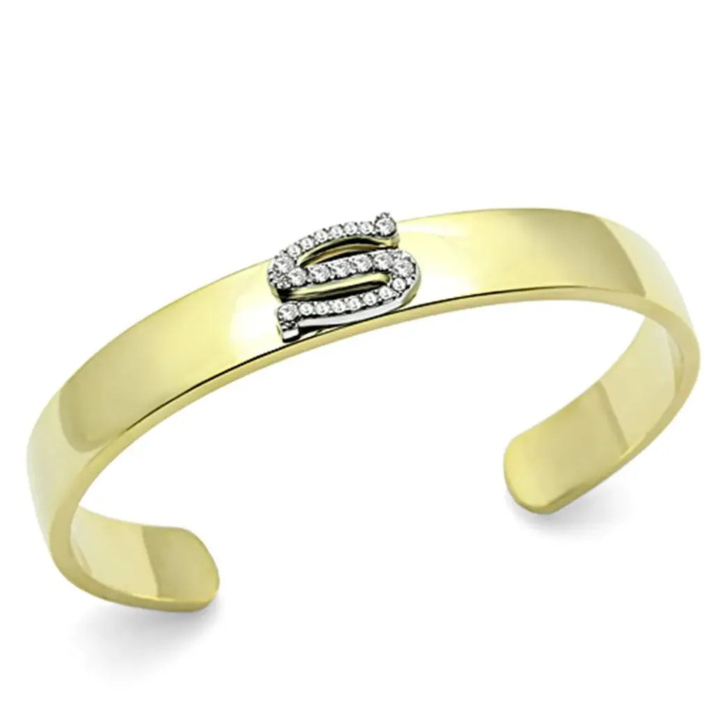 LO2588 - Gold+Rhodium White Metal Bangle with Top Grade Crystal in Clear - Alamode - Flyclothing LLC