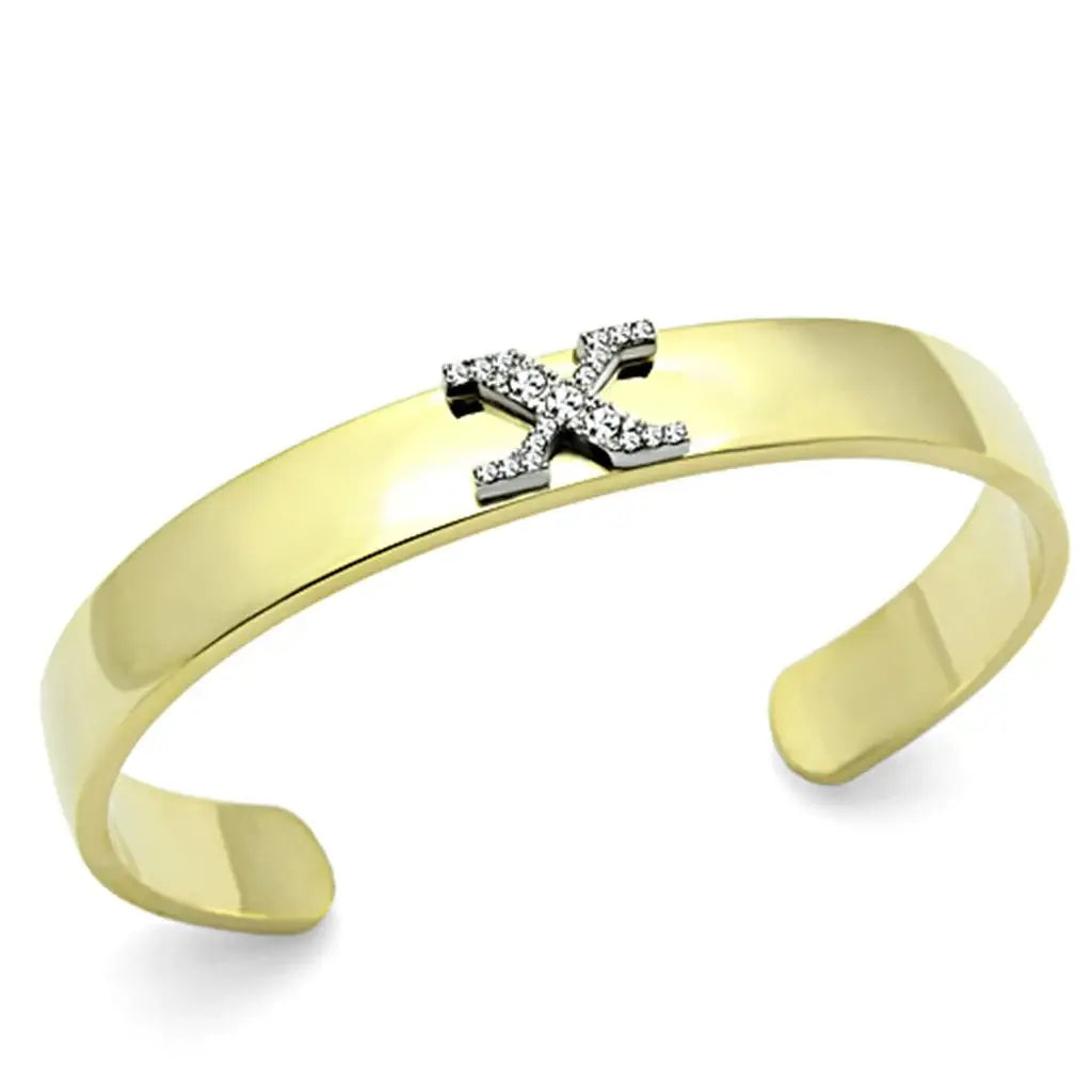 LO2593 - Gold+Rhodium White Metal Bangle with Top Grade Crystal in Clear - Alamode - Flyclothing LLC