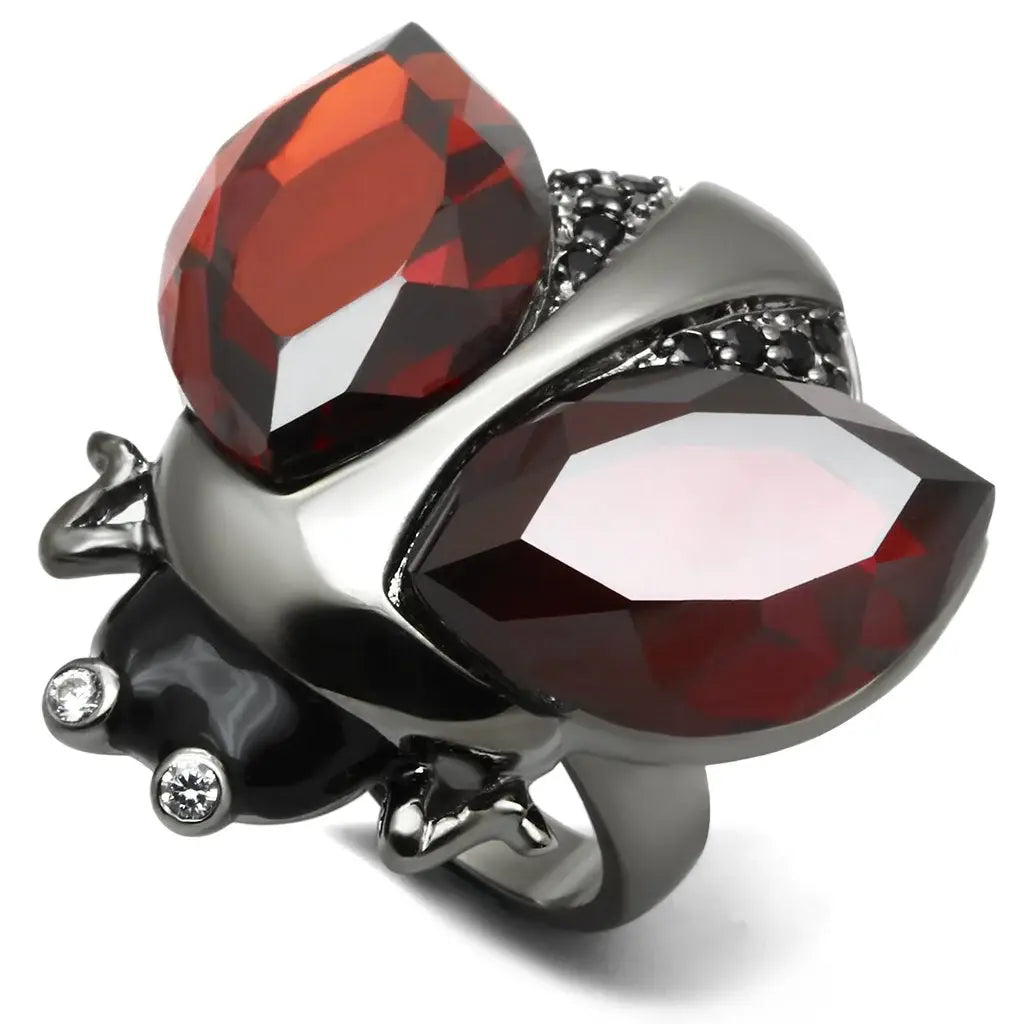 LO2601 - Ruthenium Brass Ring with AAA Grade CZ in Garnet - Alamode - Flyclothing LLC