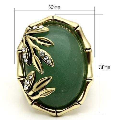 LO2609 - Gold Brass Ring with Semi-Precious Jade in Emerald - Alamode - Flyclothing LLC