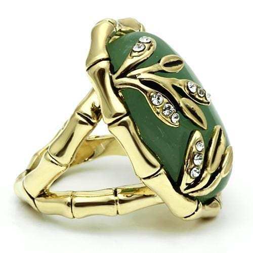 LO2609 - Gold Brass Ring with Semi-Precious Jade in Emerald - Alamode - Flyclothing LLC