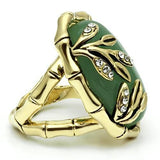 LO2609 - Gold Brass Ring with Semi-Precious Jade in Emerald