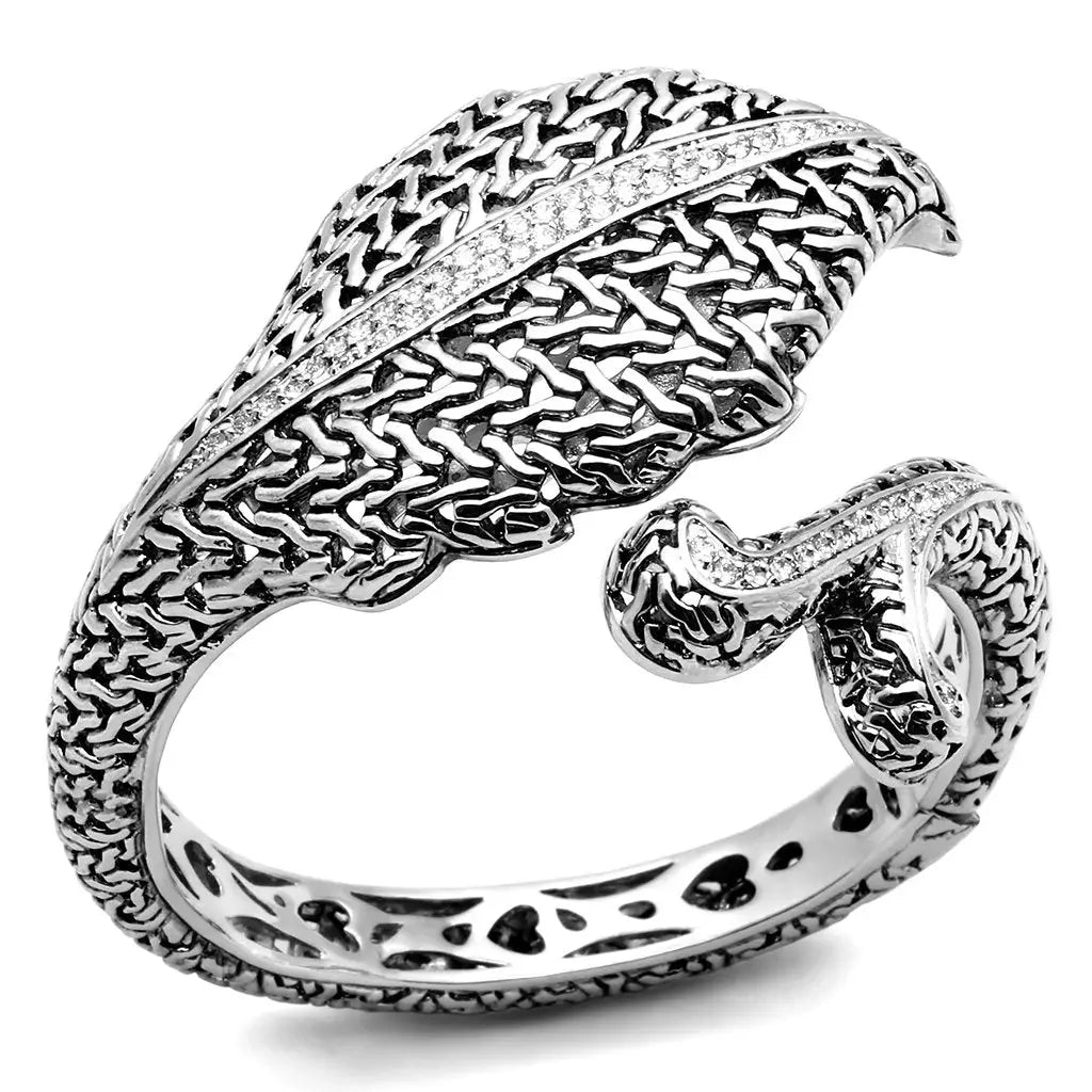 LO2618 - Rhodium Brass Bangle with AAA Grade CZ in Clear - Alamode - Flyclothing LLC