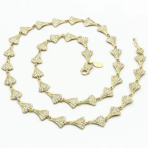 LO2625 - Gold Brass Necklace with Top Grade Crystal in Clear - Alamode - Flyclothing LLC
