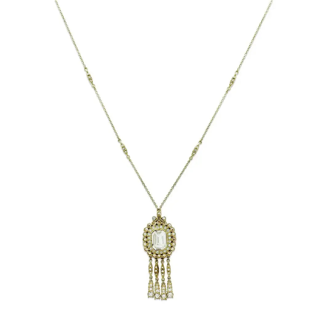 LO2626 - Gold Brass Necklace with Top Grade Crystal in Clear - Alamode - Flyclothing LLC