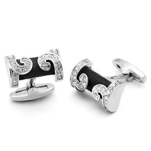LO2630 - Rhodium Brass Cufflink with Top Grade Crystal in Clear - Alamode - Flyclothing LLC