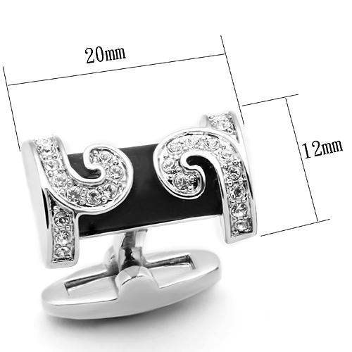 LO2630 - Rhodium Brass Cufflink with Top Grade Crystal in Clear - Alamode - Flyclothing LLC