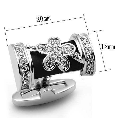 LO2632 - Rhodium Brass Cufflink with Top Grade Crystal in Clear - Alamode - Flyclothing LLC