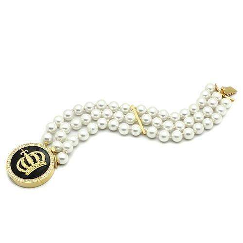 LO2643 - Gold Brass Bracelet with Semi-Precious Onyx in Jet - Alamode - Flyclothing LLC