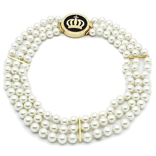 LO2644 - Gold Brass Necklace with Semi-Precious Onyx in Jet - Alamode - Flyclothing LLC