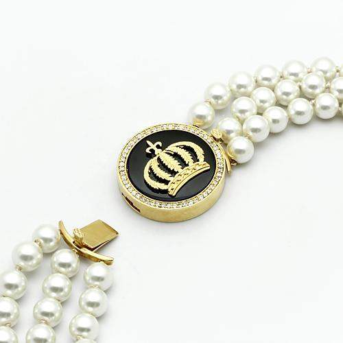 LO2644 - Gold Brass Necklace with Semi-Precious Onyx in Jet - Alamode - Flyclothing LLC