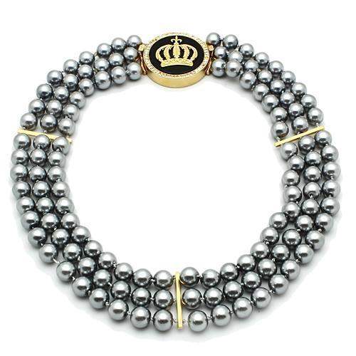 LO2645 - Gold Brass Necklace with Semi-Precious Onyx in Jet - Alamode - Flyclothing LLC