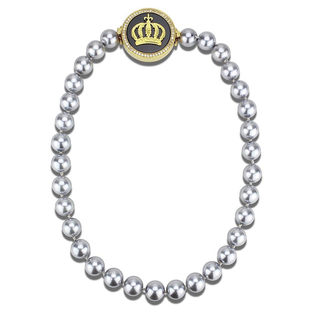 LO2646 - Gold Brass Necklace with Semi-Precious Onyx in Jet - Alamode