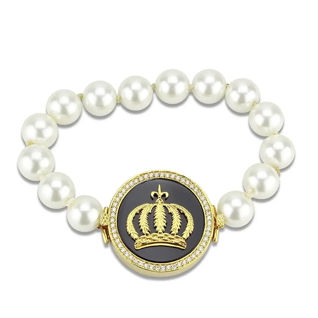 LO2648 - Gold Brass Bracelet with Semi-Precious Onyx in Jet - Alamode - Flyclothing LLC