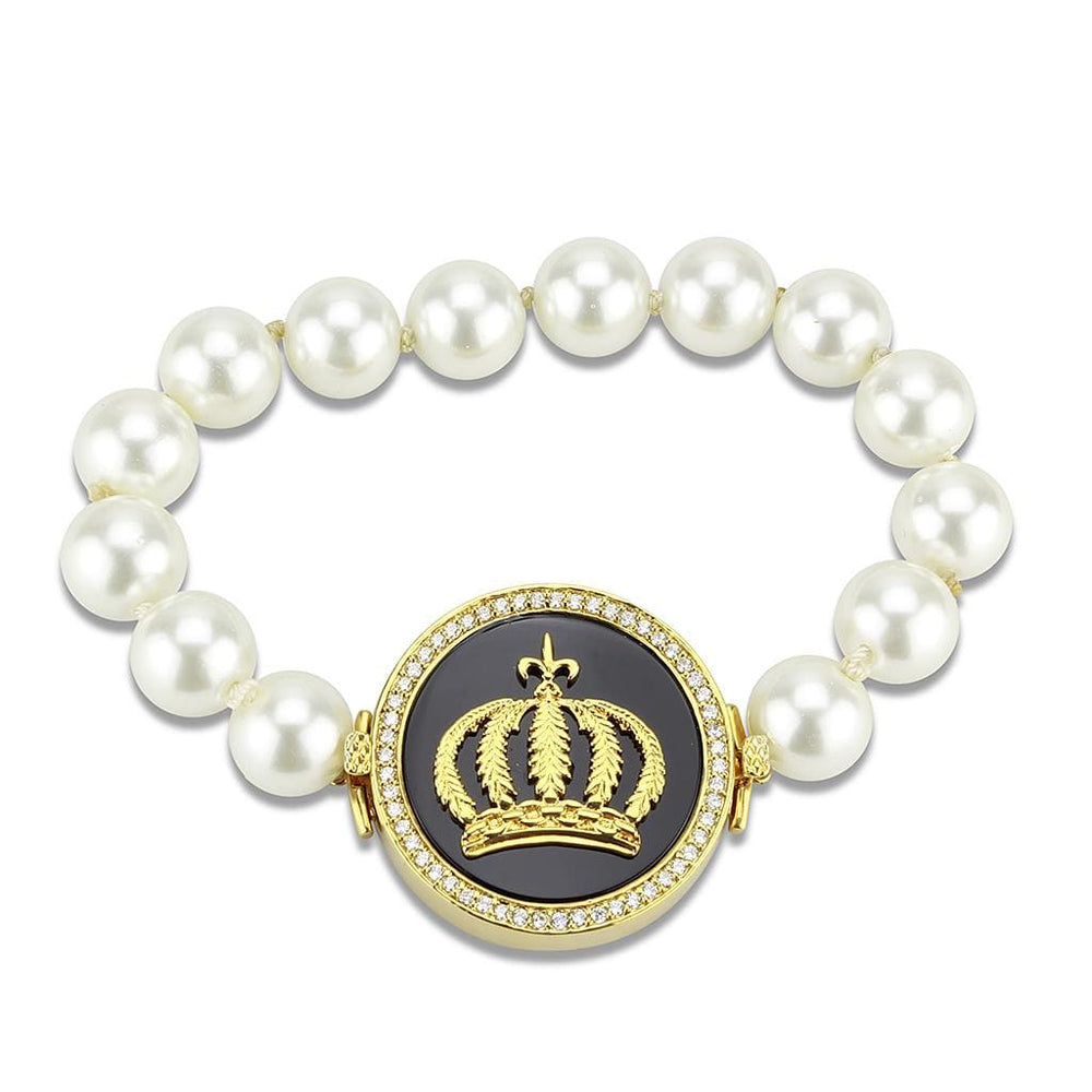 LO2648 - Gold Brass Bracelet with Semi-Precious Onyx in Jet - Alamode