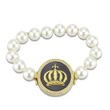 LO2648 - Gold Brass Bracelet with Semi-Precious Onyx in Jet - Alamode