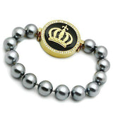 LO2649 - Gold Brass Bracelet with Semi-Precious Onyx in Jet - Alamode - Flyclothing LLC