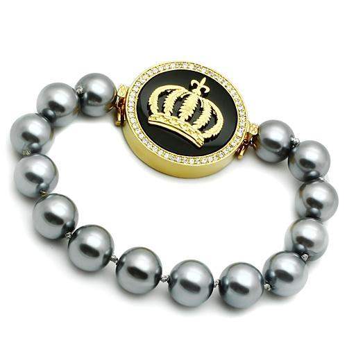 LO2649 - Gold Brass Bracelet with Semi-Precious Onyx in Jet - Alamode - Flyclothing LLC