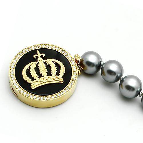 LO2649 - Gold Brass Bracelet with Semi-Precious Onyx in Jet - Alamode - Flyclothing LLC