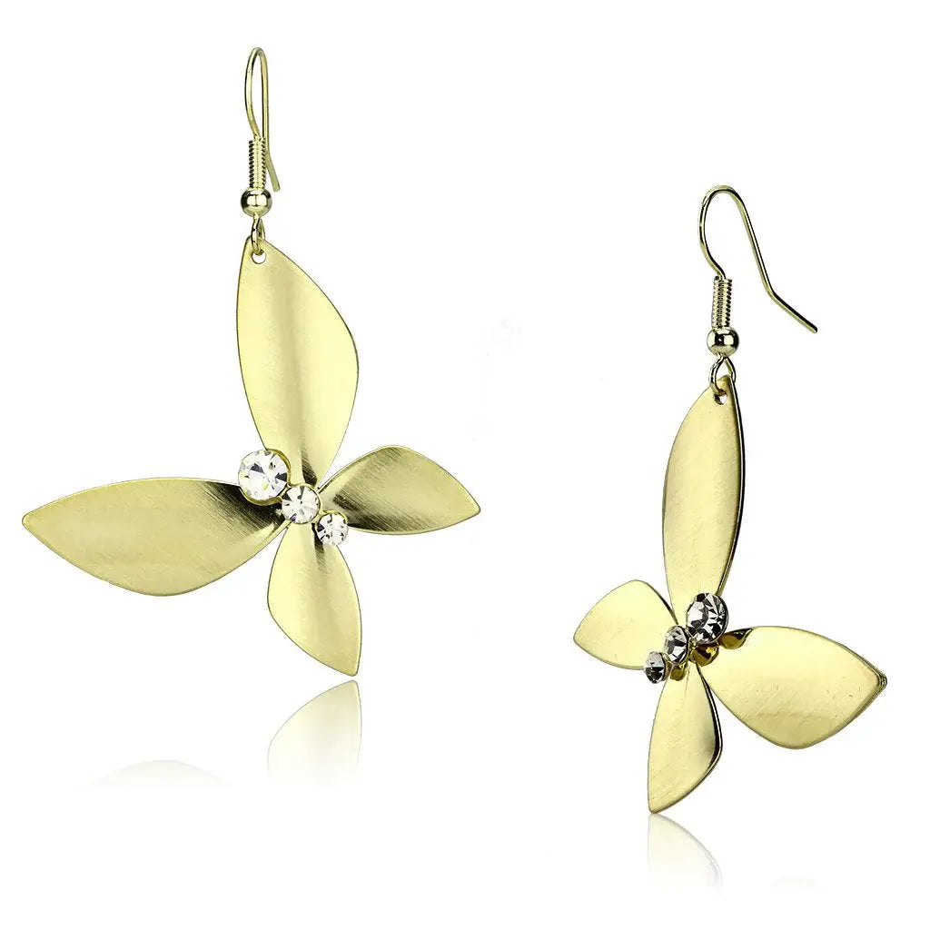 LO2651 - Matte Gold & Gold Iron Earrings with Top Grade Crystal in Clear - Alamode - Flyclothing LLC