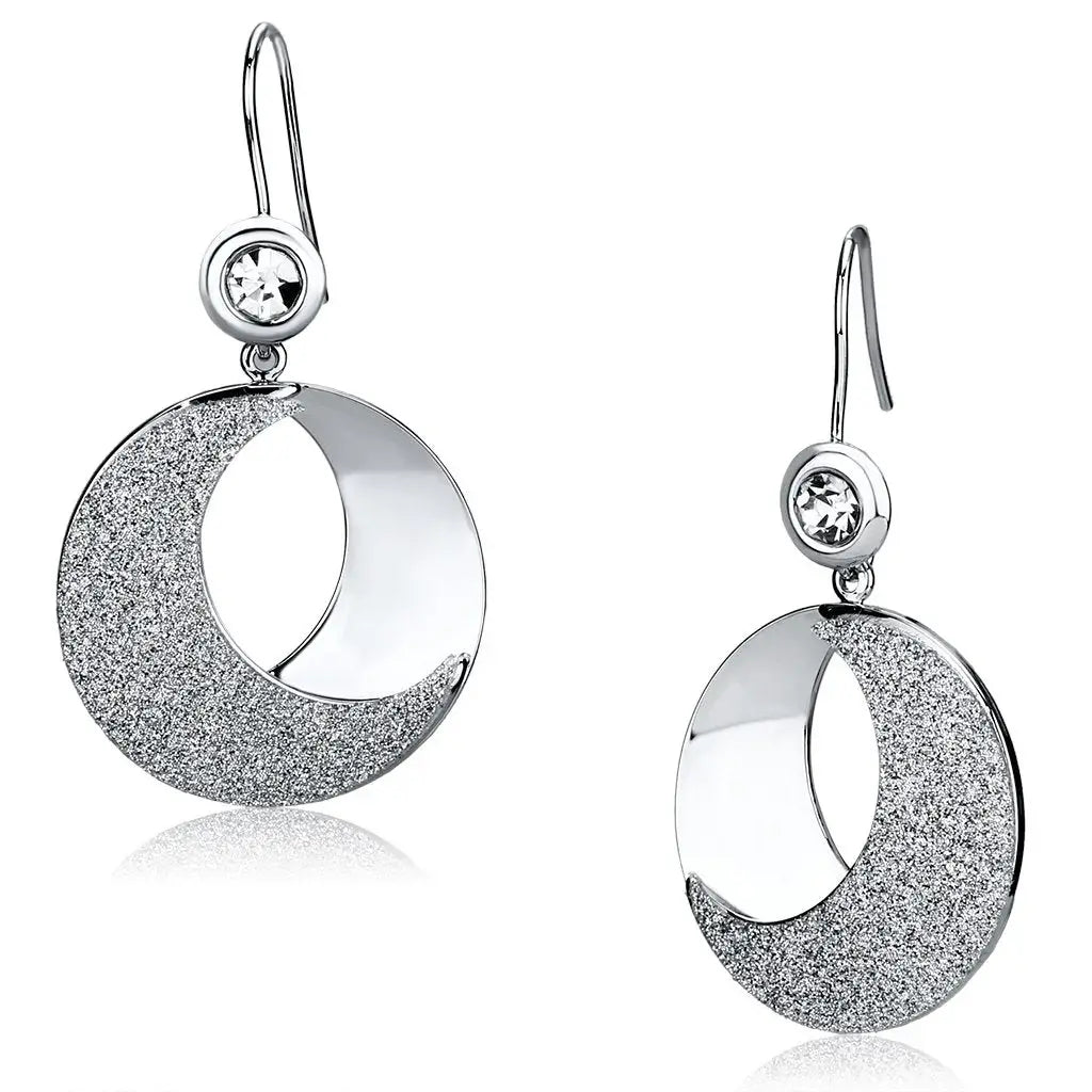LO2669 - Rhodium Iron Earrings with Top Grade Crystal in Clear - Alamode - Flyclothing LLC