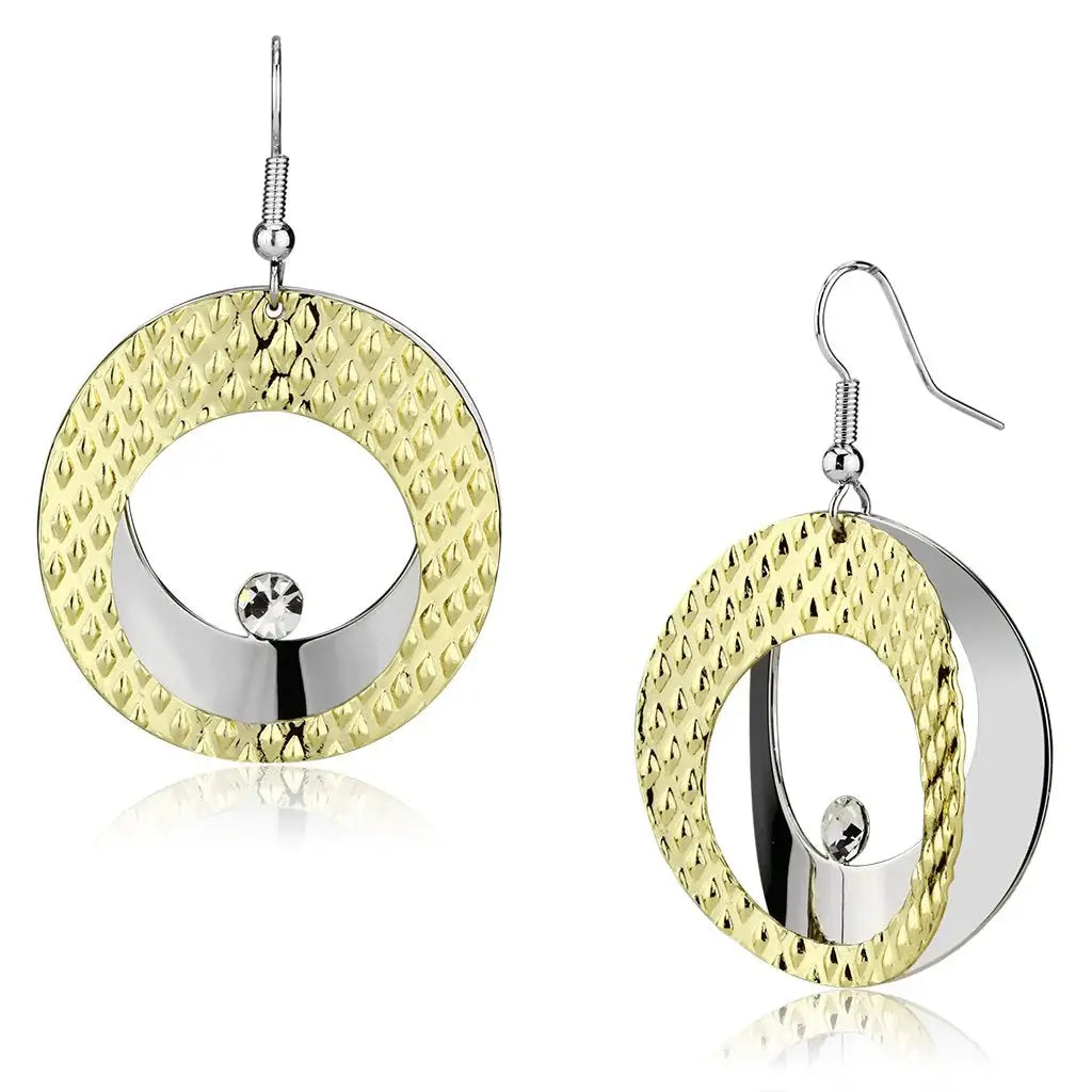 LO2672 - Gold+Rhodium Iron Earrings with Top Grade Crystal in Clear - Alamode - Flyclothing LLC