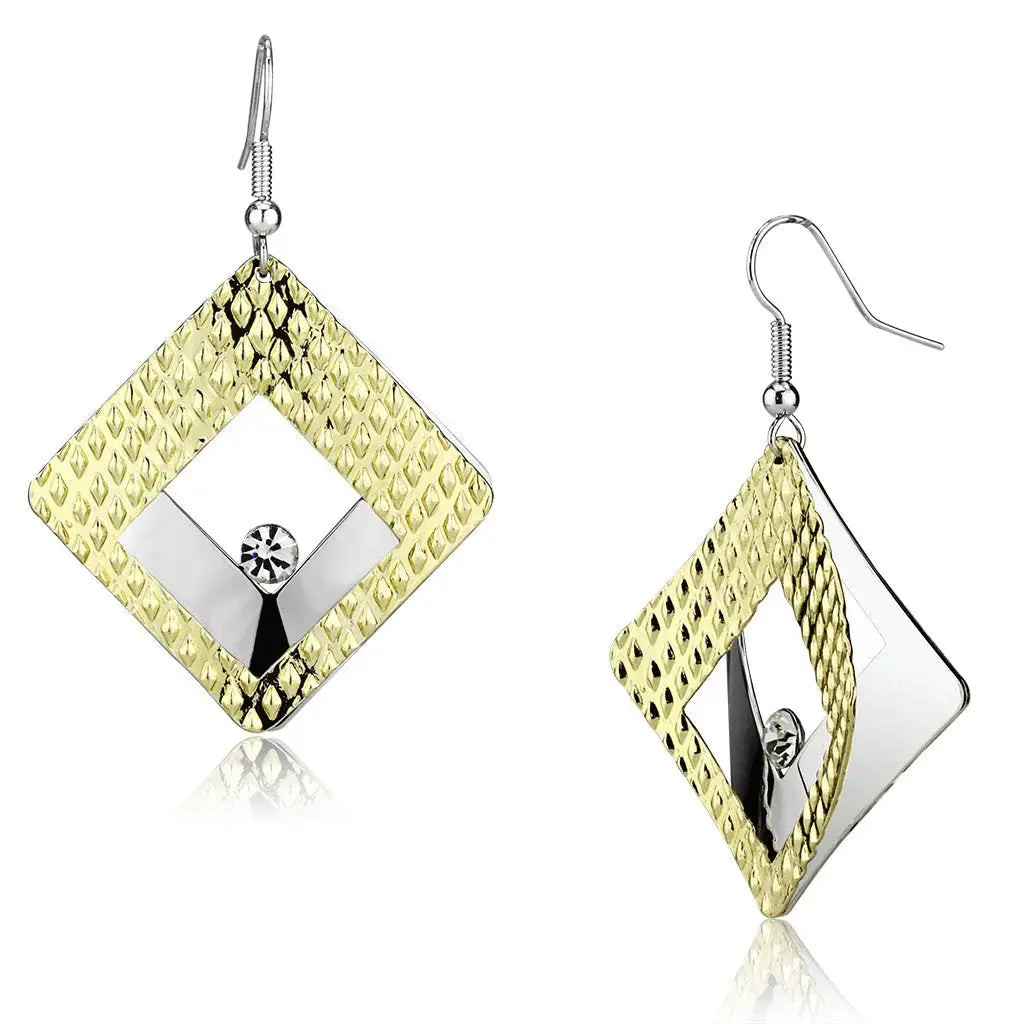 LO2673 - Gold+Rhodium Iron Earrings with Top Grade Crystal in Clear - Alamode - Flyclothing LLC