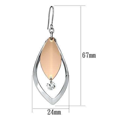 LO2684 - Rose Gold + Rhodium Iron Earrings with AAA Grade CZ in Clear - Alamode - Flyclothing LLC