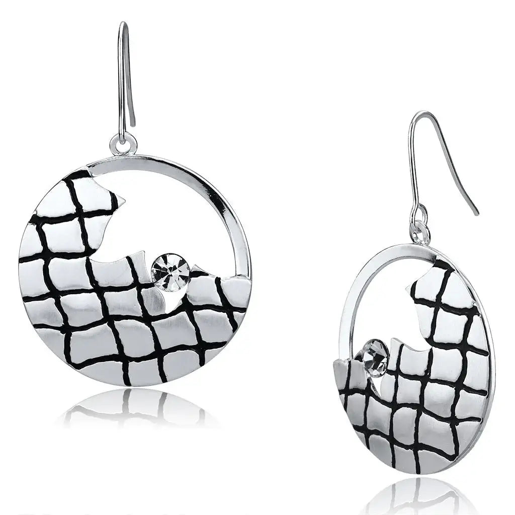 LO2687 - Matte Rhodium & Rhodium Iron Earrings with Top Grade Crystal in Clear - Alamode - Flyclothing LLC