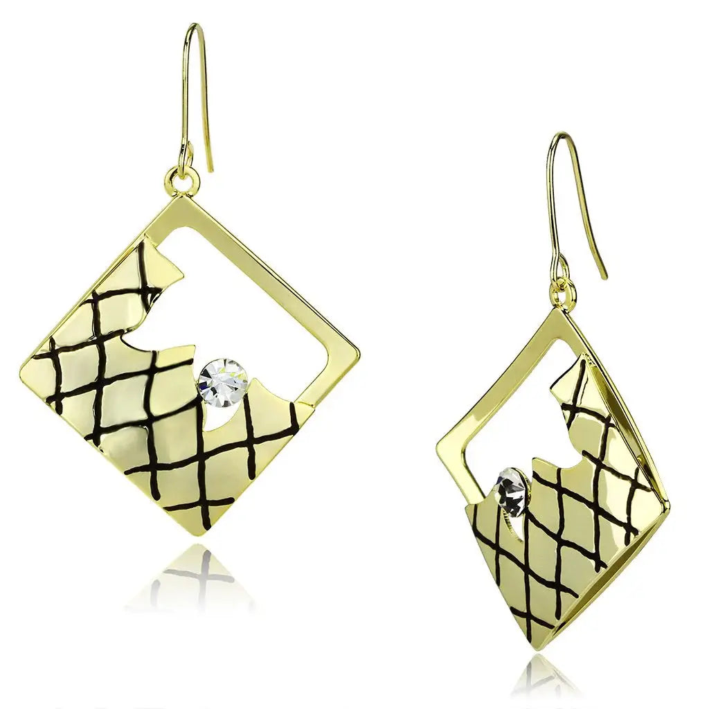 LO2689 - Gold Iron Earrings with Top Grade Crystal in Clear - Alamode - Flyclothing LLC