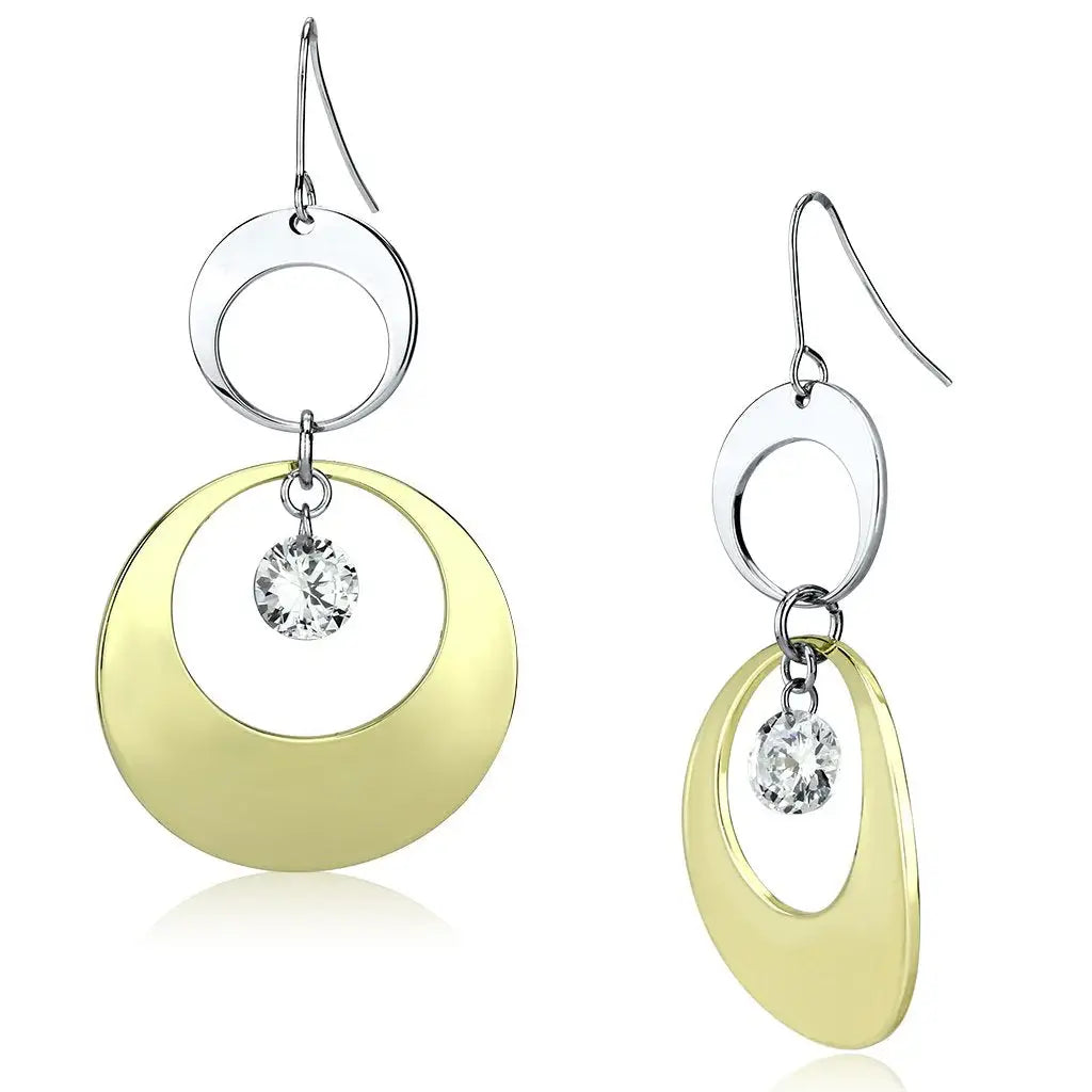 LO2691 - Gold+Rhodium Iron Earrings with AAA Grade CZ in Clear - Alamode - Flyclothing LLC