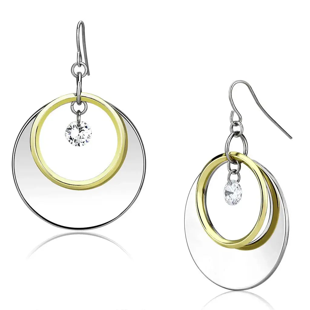 LO2692 - Reverse Two-Tone Iron Earrings with AAA Grade CZ in Clear - Alamode - Flyclothing LLC
