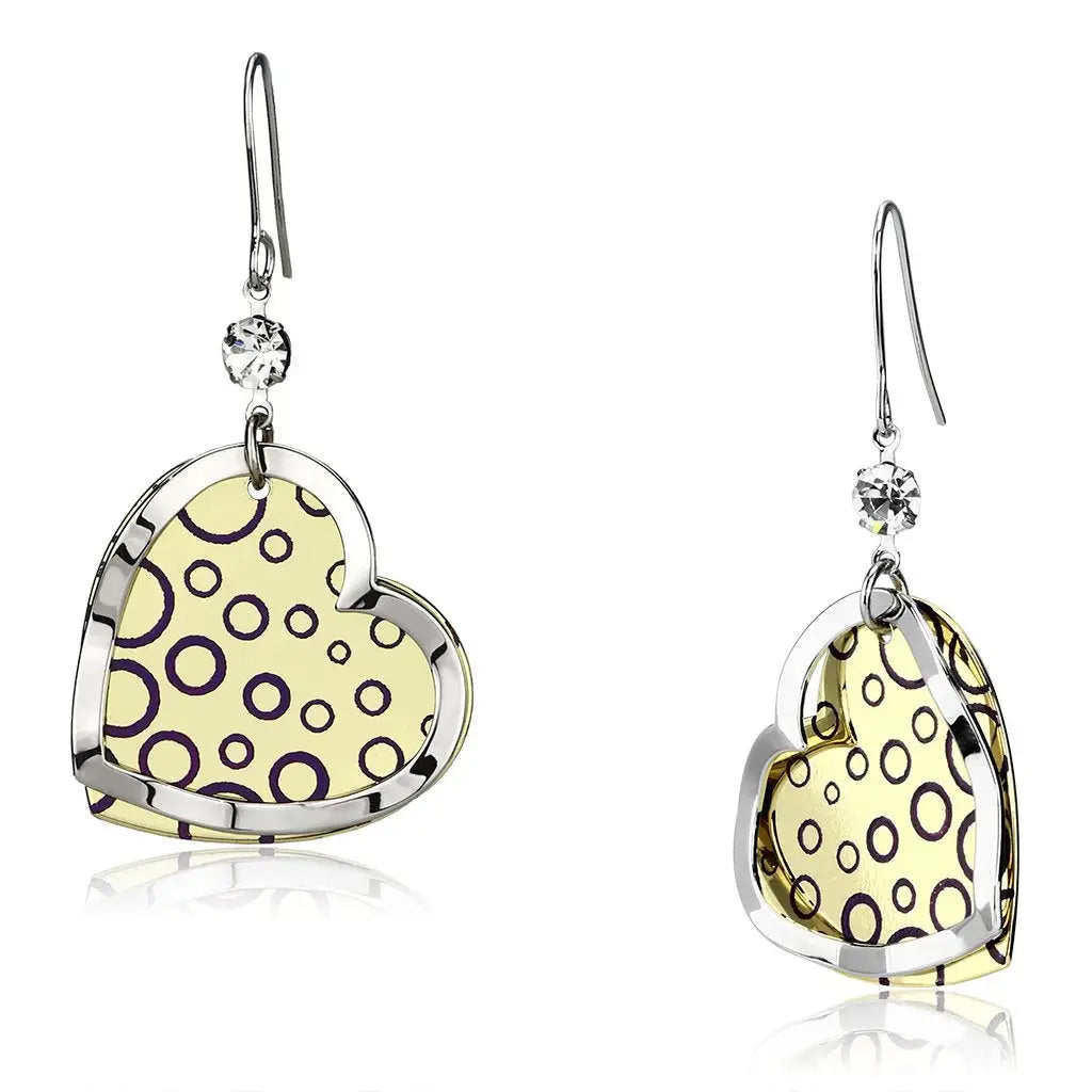 LO2694 - Gold+Rhodium Iron Earrings with Top Grade Crystal in Clear - Alamode - Flyclothing LLC
