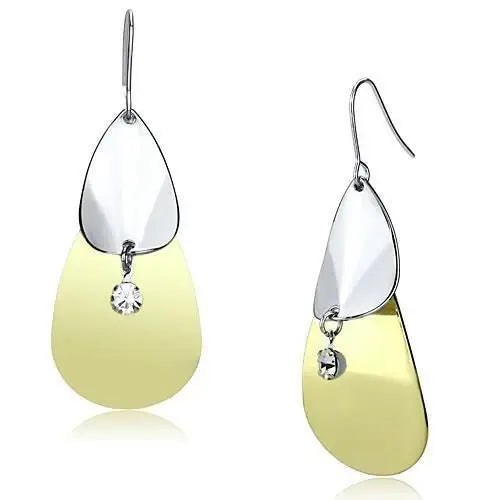 LO2696 - Gold+Rhodium Iron Earrings with Top Grade Crystal in Clear - Alamode - Flyclothing LLC