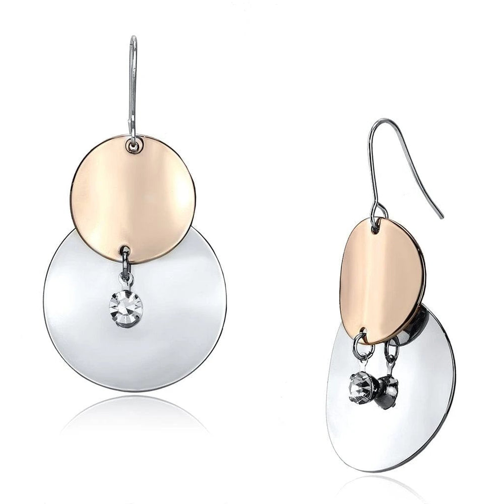 LO2697 - Rose Gold + Rhodium Iron Earrings with Top Grade Crystal  in Clear - Alamode
