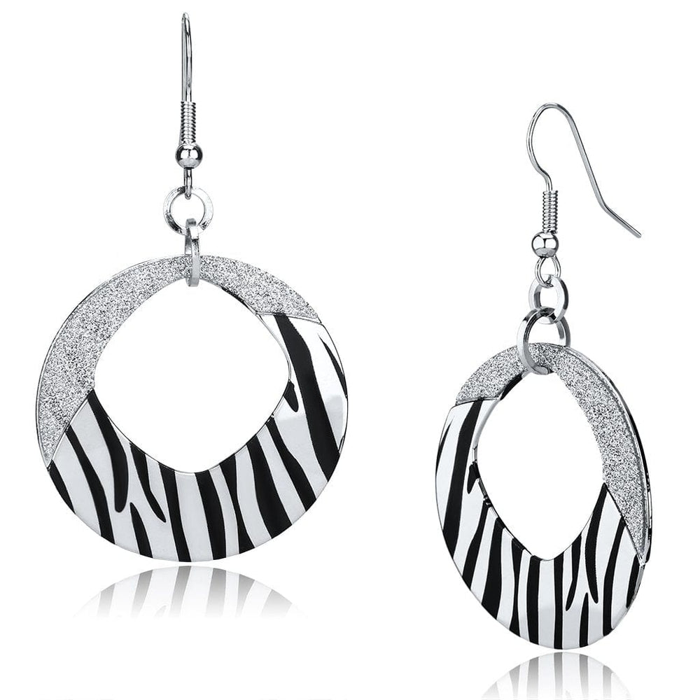 LO2702 - Rhodium Iron Earrings with Epoxy  in Jet - Alamode