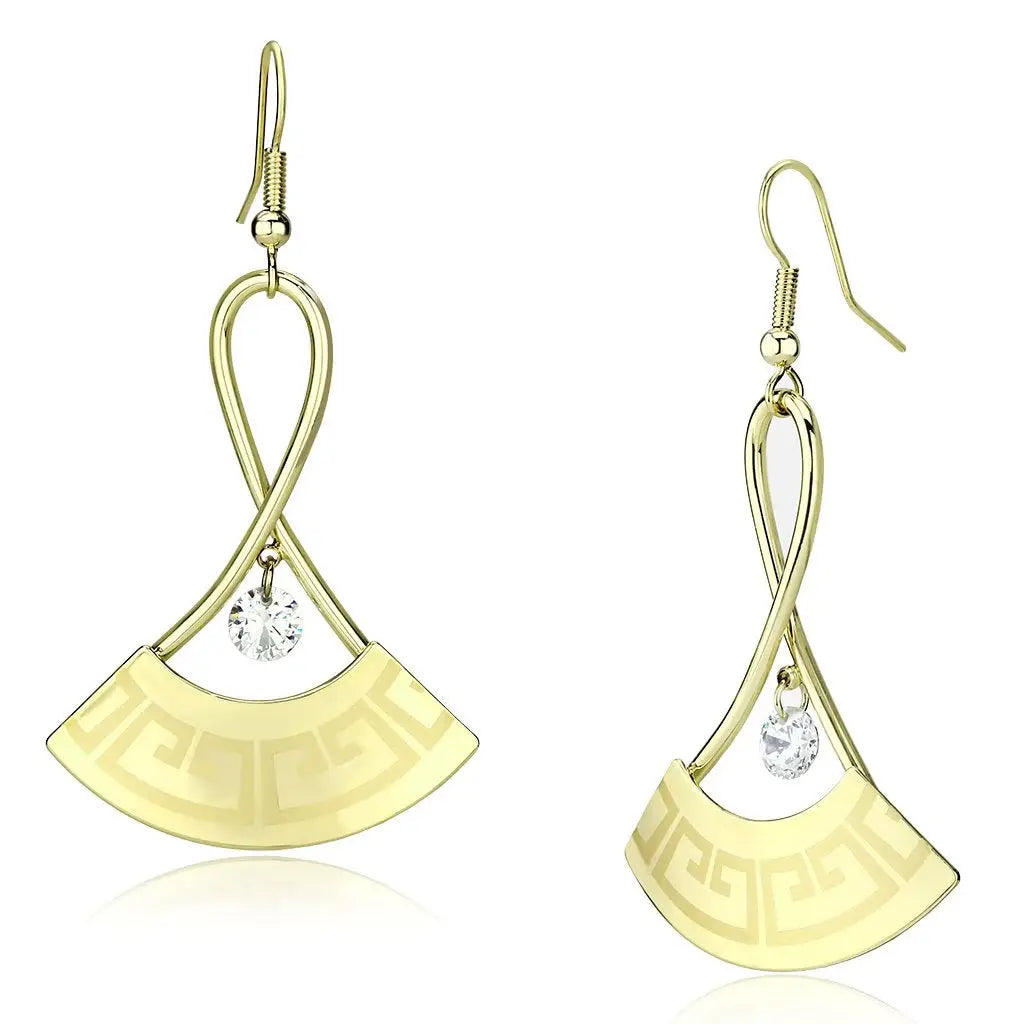 LO2707 - Gold Iron Earrings with AAA Grade CZ in Clear - Alamode - Flyclothing LLC