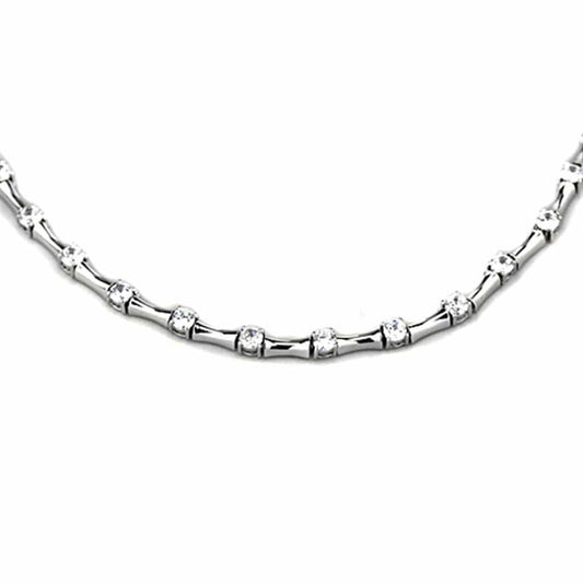 LO2709 - Rhodium Brass Necklace with AAA Grade CZ in Clear - Alamode - Flyclothing LLC