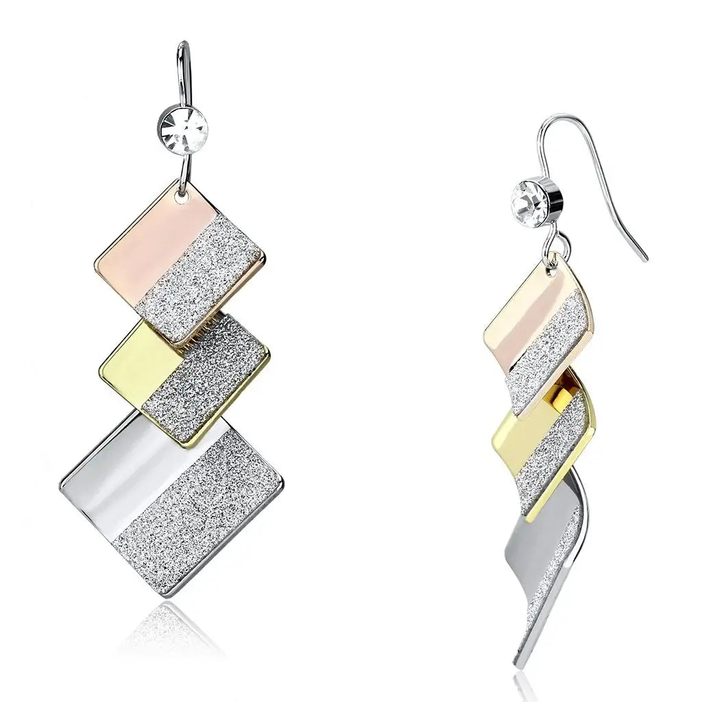 LO2713 - Rhodium + Gold + Rose Gold Iron Earrings with Top Grade Crystal in Clear - Alamode - Flyclothing LLC