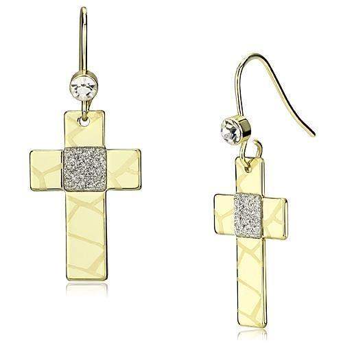 LO2734 - Gold Iron Earrings with Top Grade Crystal in Clear - Alamode - Flyclothing LLC