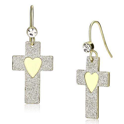 LO2735 - Gold Iron Earrings with Top Grade Crystal in Clear - Alamode - Flyclothing LLC